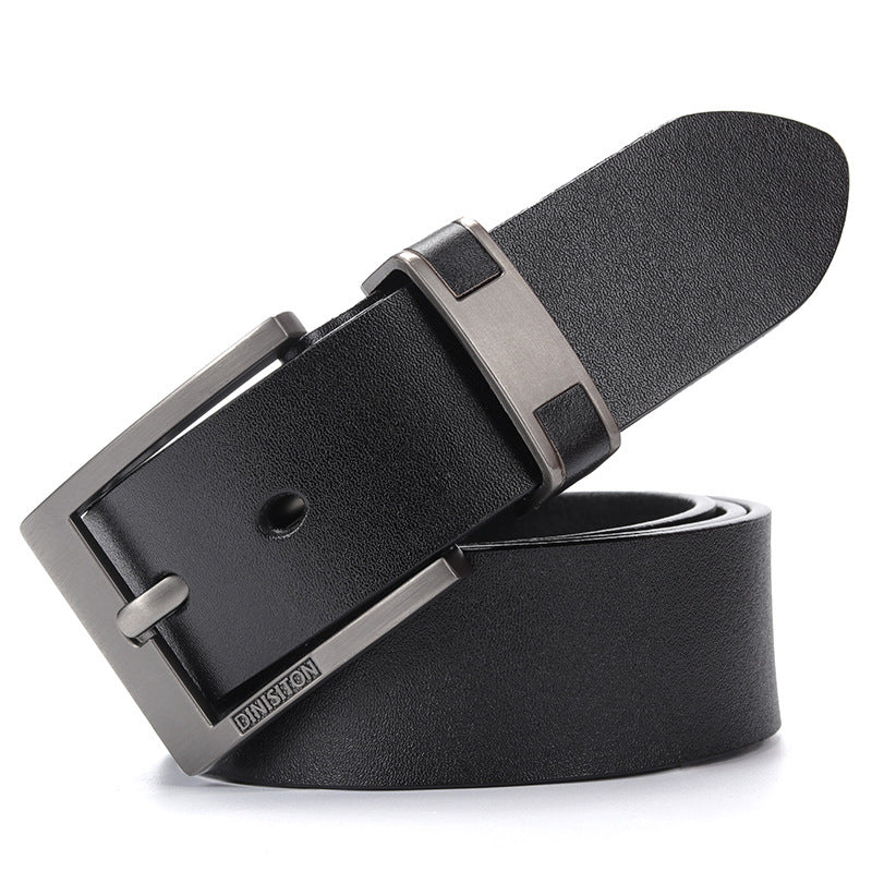 High-quality double-layer leather belt with classic pin buckle, available in black
