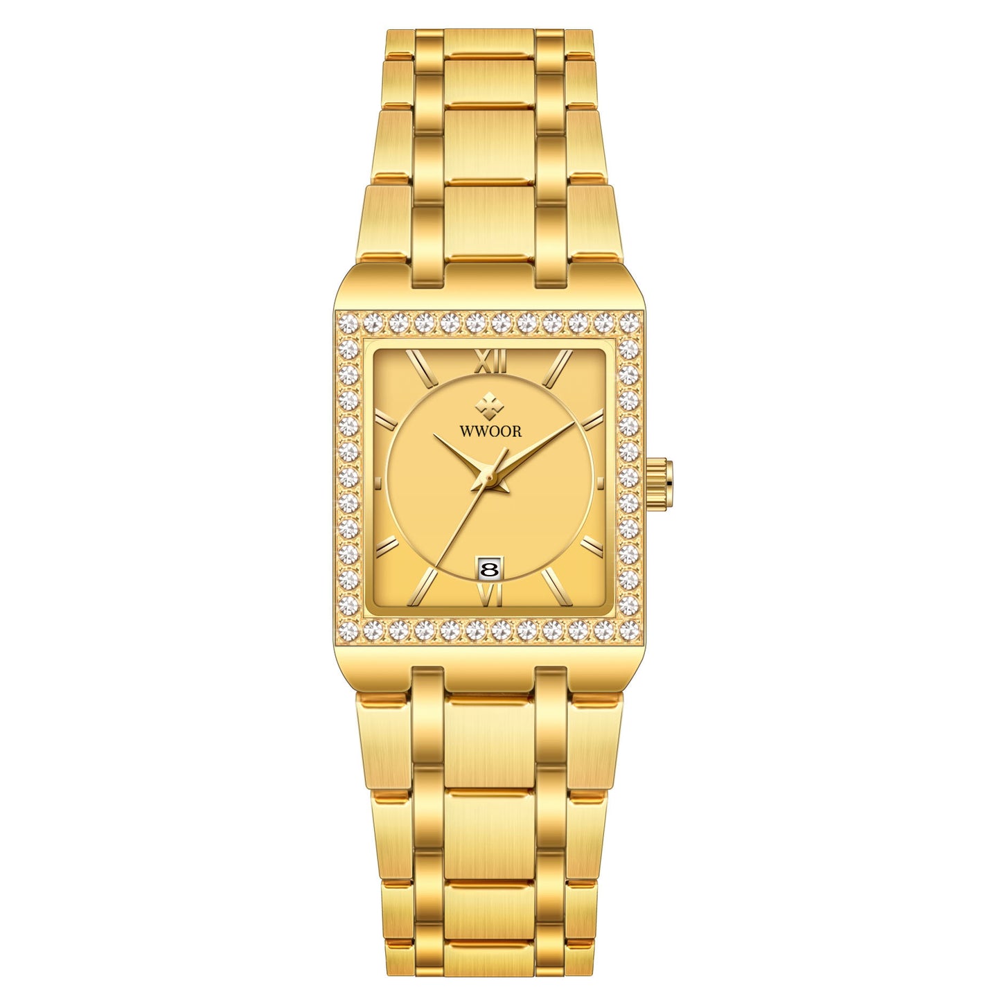 wwoor women's black gold & gold color wristwatch with sparkling details
