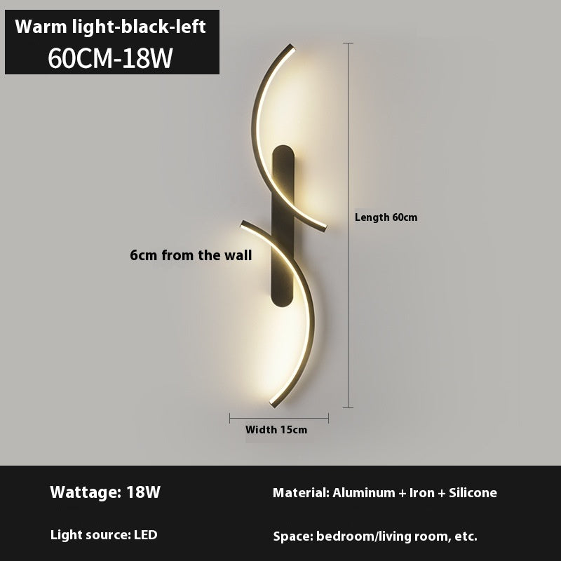 60 cm Modern LED wall light-black-left curved design
