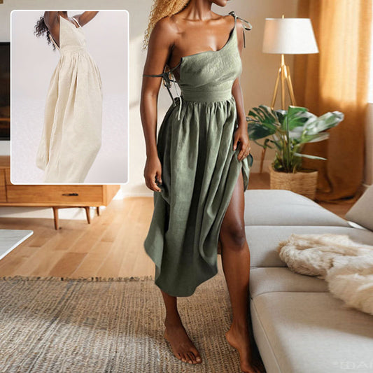 Elegant green backless dress for summer days