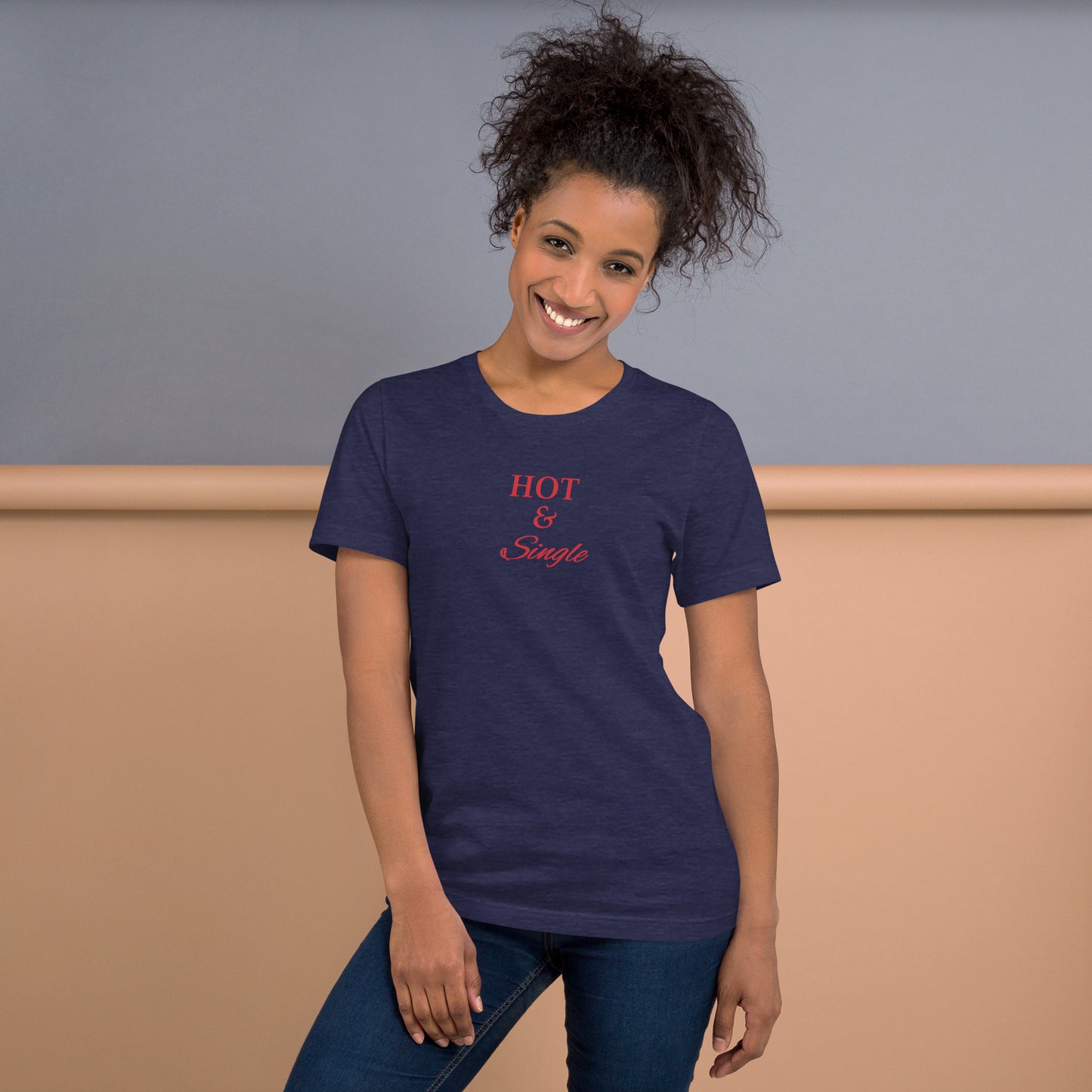 Playful heather navy blue statement shirt Hot & Single with Aylure branding