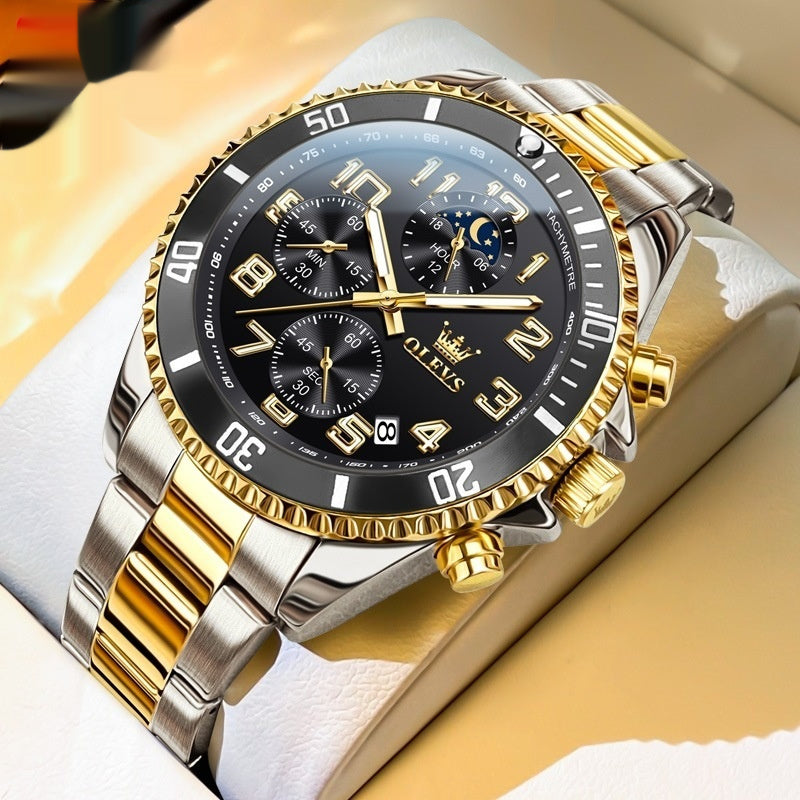 Black and gold OLEVS multifunction watch – luxury look with two tones