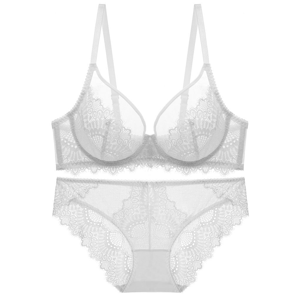 White lace lingerie set with semi-sheer design and classic cut