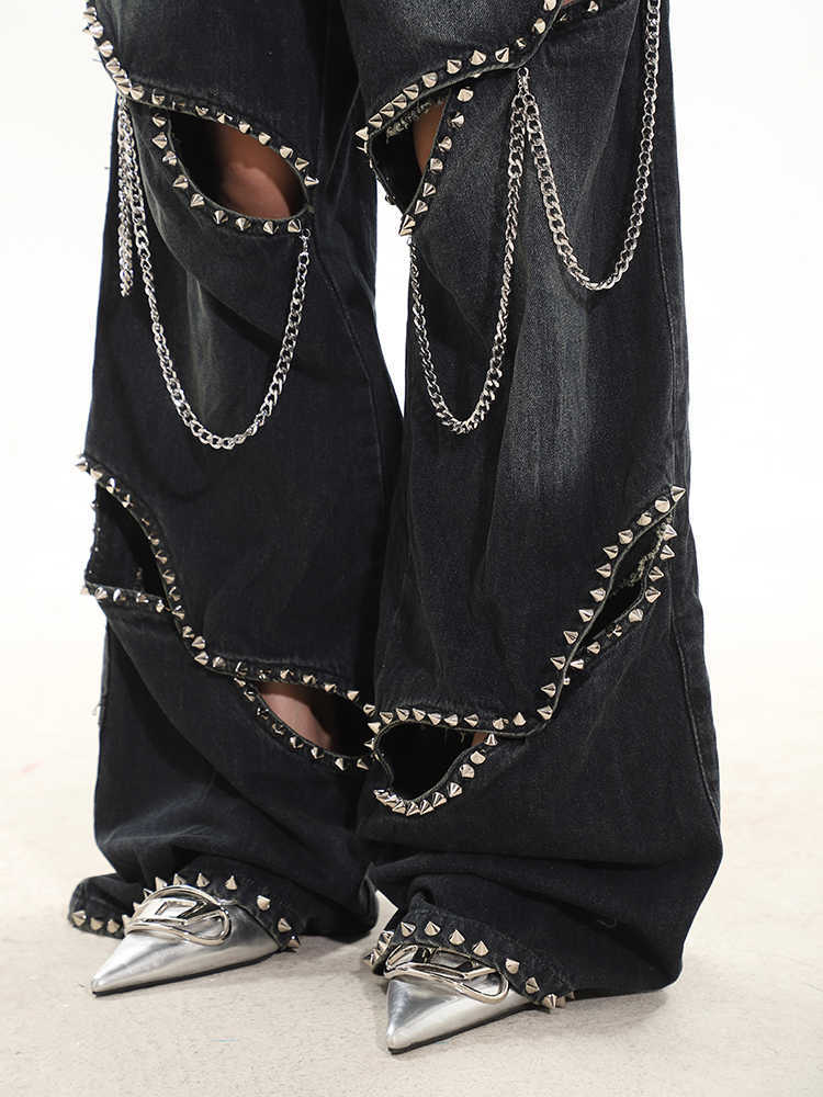 Bold Studded & Chain Jeans