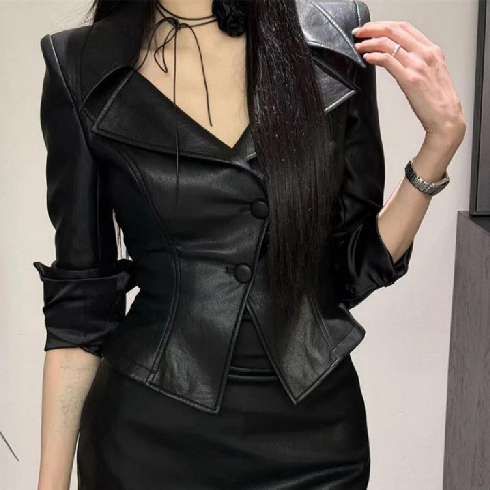 Women’s Tailored Faux Leather Blazer