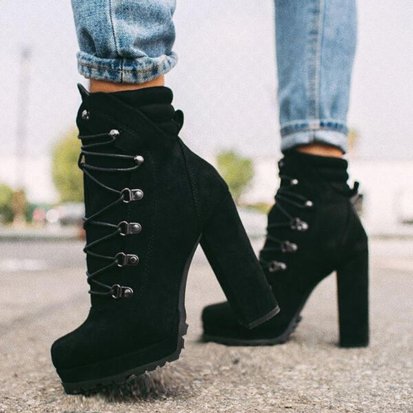 Lace-Up Chunky Heel Martin Boots