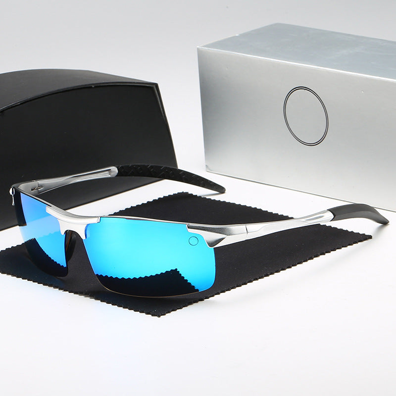 Men's Minimalist Half Frame Aluminum Magnesium Polarized Sunglasses Ice blue