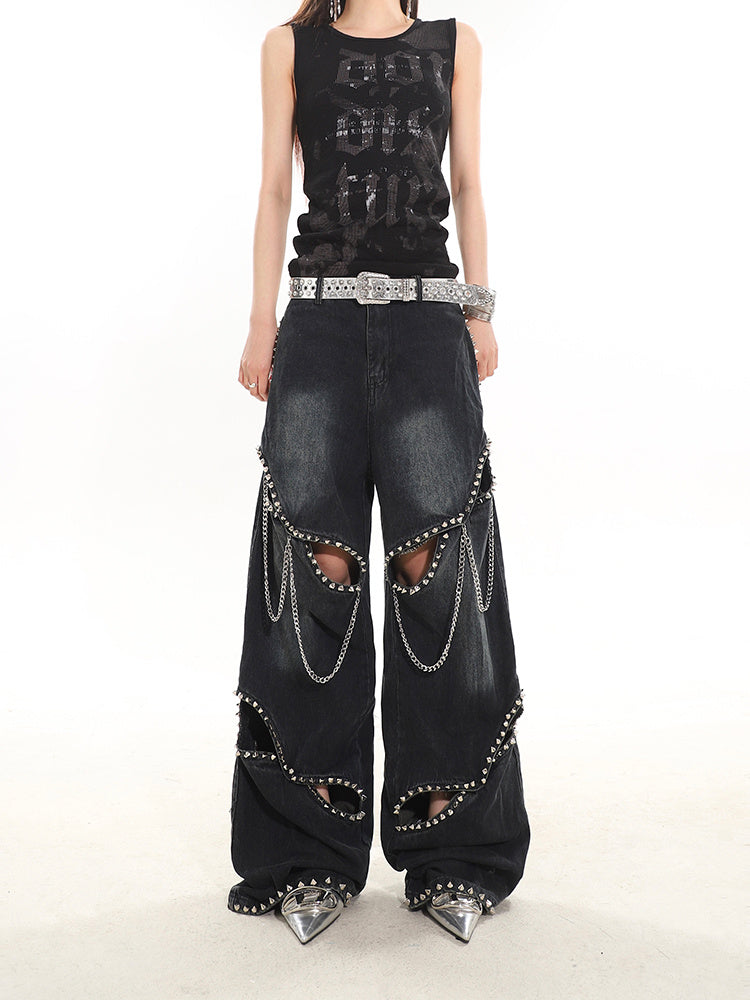 Bold Studded & Chain Jeans