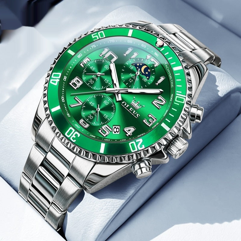 Green and silver OLEVS watch – powerful green dial with stainless steel look