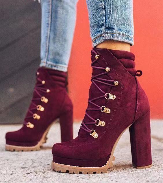 Lace-Up Chunky Heel Martin Boots