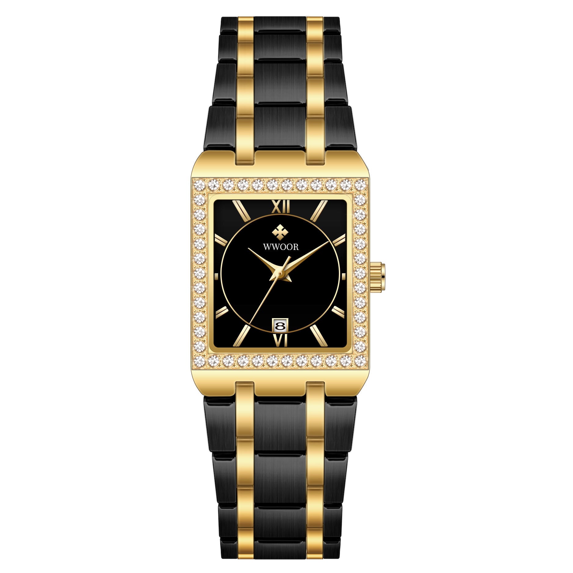 wwoor women's black & gold bicolor wristwatch with sparkling details