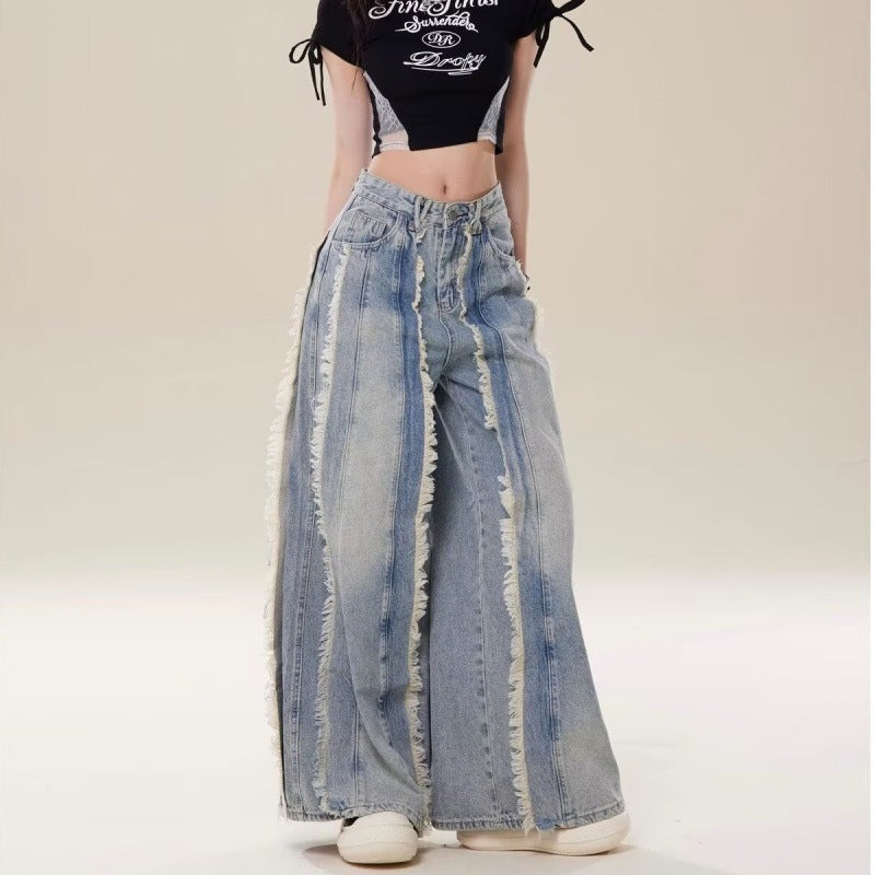 Bold Fringed Wide-Leg Jeans
