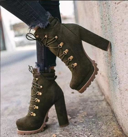 Lace-Up Chunky Heel Martin Boots