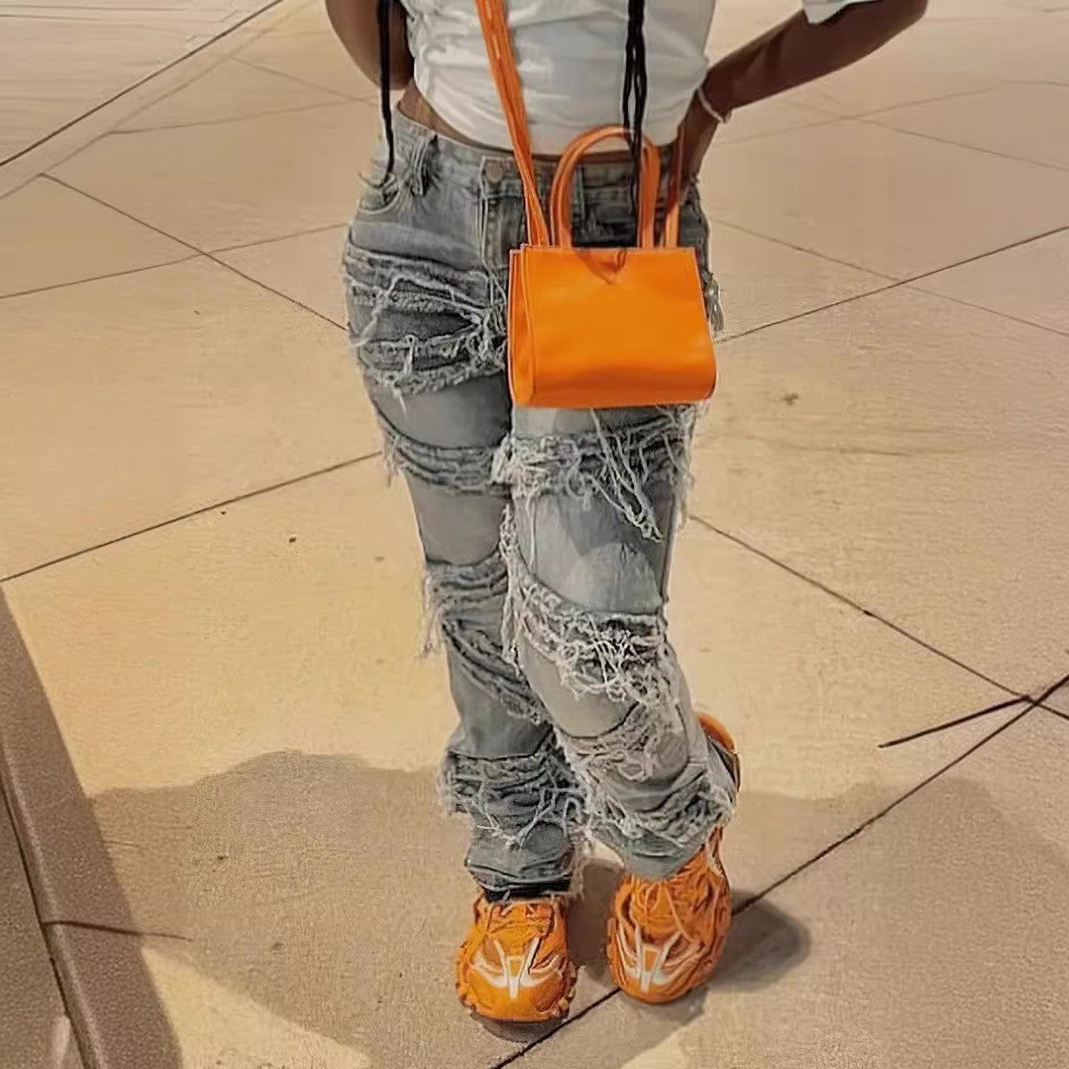 High Waist Light Blue Cotton Straight-Leg Jeans