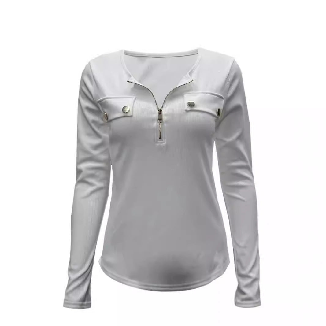 Women’s Zipper Front Ribbed Top