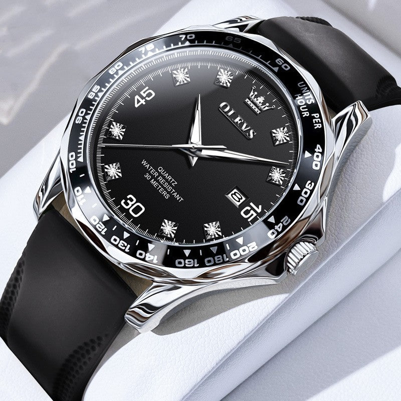 Black dial OLEVS 9988 with black silicone strap – rugged and practical