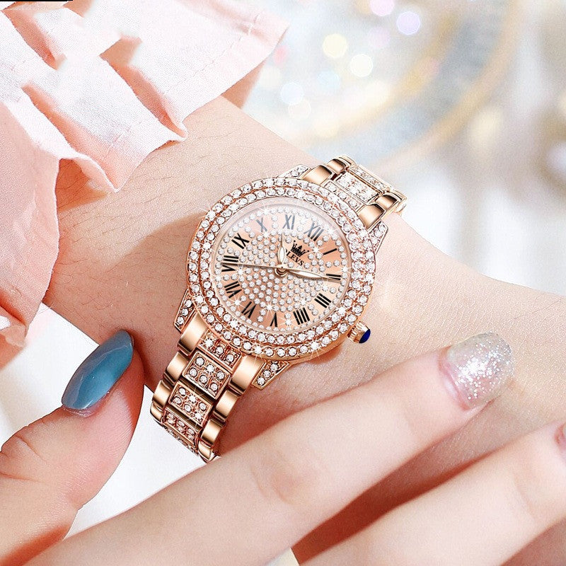 Rose gold OLEVS 9943 on wrist – feminine style and shimmer