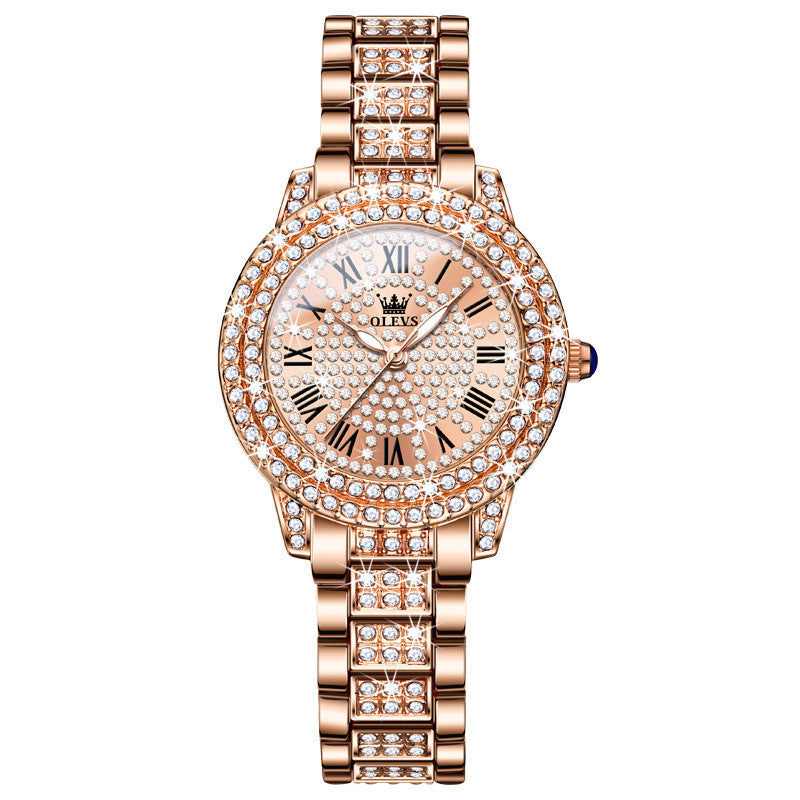 OLEVS 9943 women's watch with diamond dial – displayed with matching bracelet