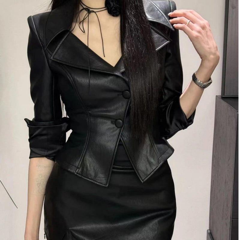 Women’s Tailored Faux Leather Blazer