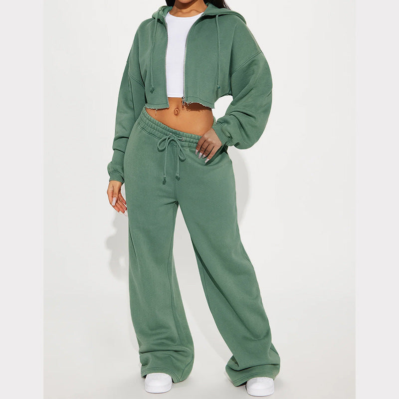 Zip-Up Hoodie & Wide-Leg Sweatpants Set