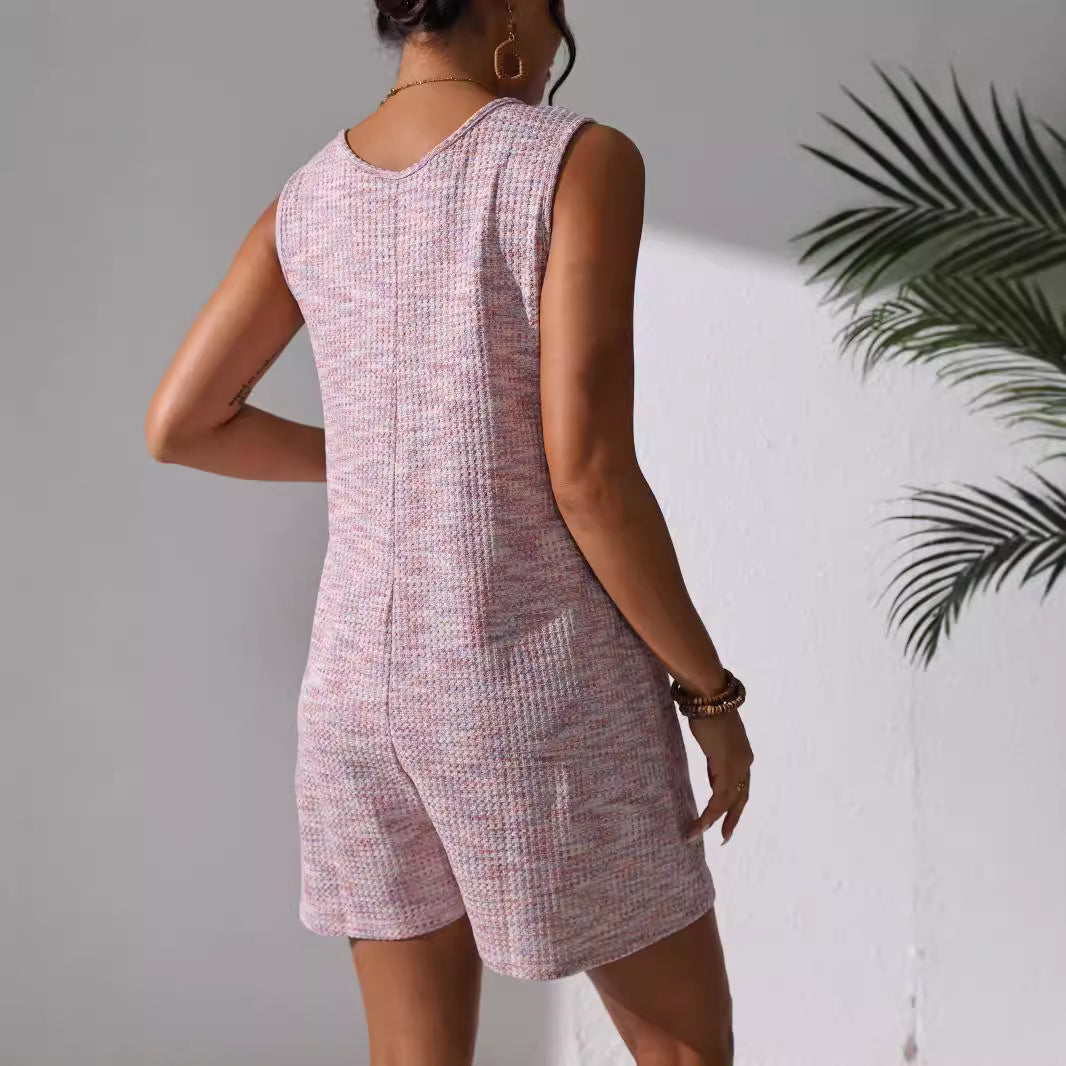 Casual Waffle Knit Romper