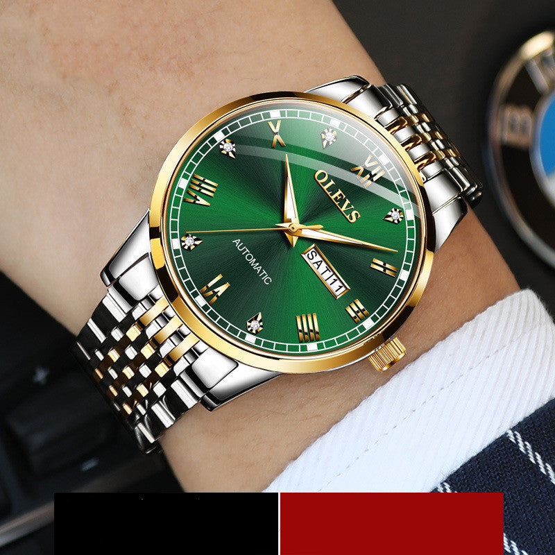 men's bicolor watch with green table, fully automatic