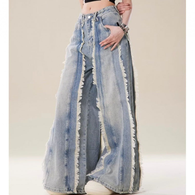 Bold Fringed Wide-Leg Jeans