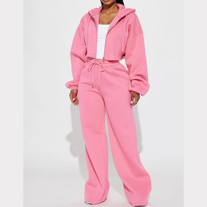 Zip-Up Hoodie & Wide-Leg Sweatpants Set