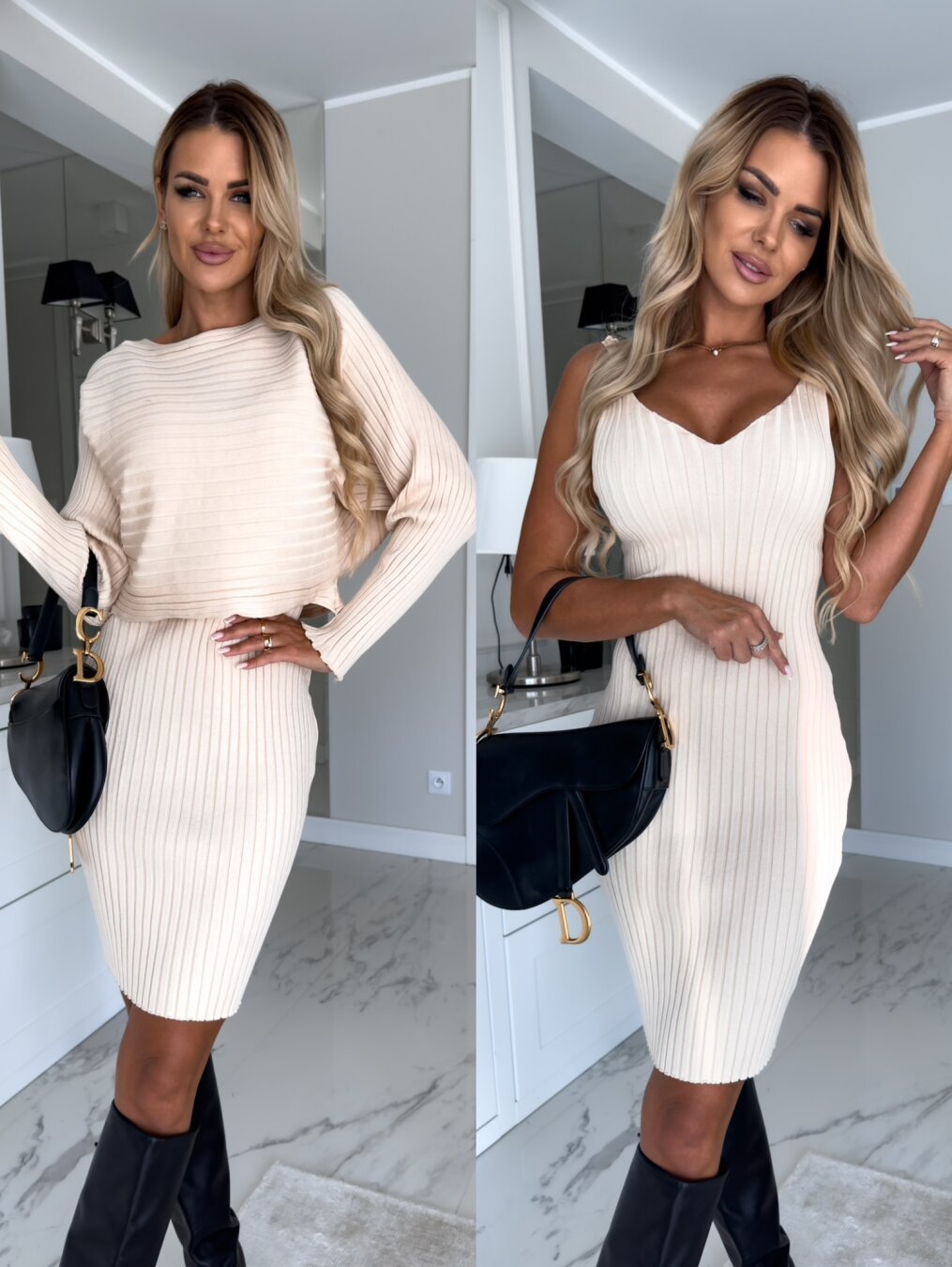 Beige ribbed knit dress| AylureEssentials