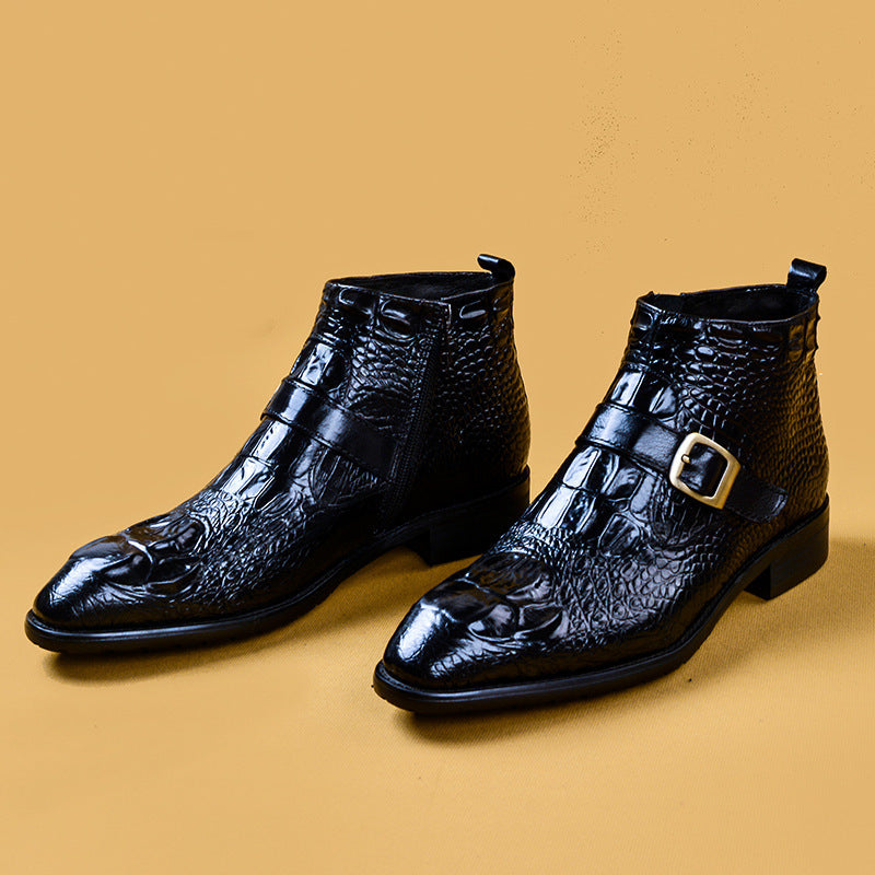 men's black unique design high quality formal leather boots