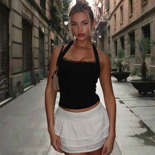 Lace-Up Halter Crop Top